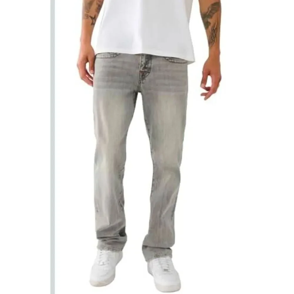 True Religion Ricky Relaxed Straight Jeans Gray Wash T Flap Pocket Size 42